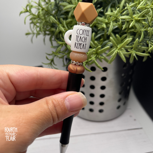 Teach Coffee Repeat Silicone Beaded Pen