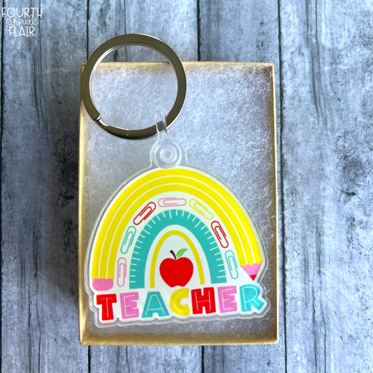 Teacher Rainbow Acrylic Keychain